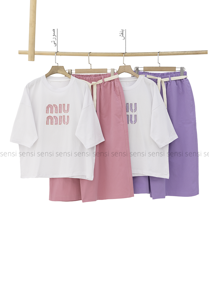 ست تیشرت شلوارکMIUMIUتیکه دوزی کد1006221